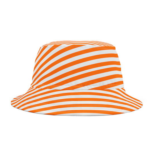 Front view of orange and white striped bucket hat—lightweight and styled for Oregon State gamedays with bold contrast