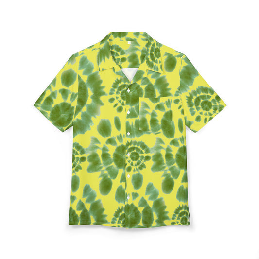 Green and yellow tie-dye Hawaiian shirt styled for Oregon football fans and Grateful Dead game day vibes.