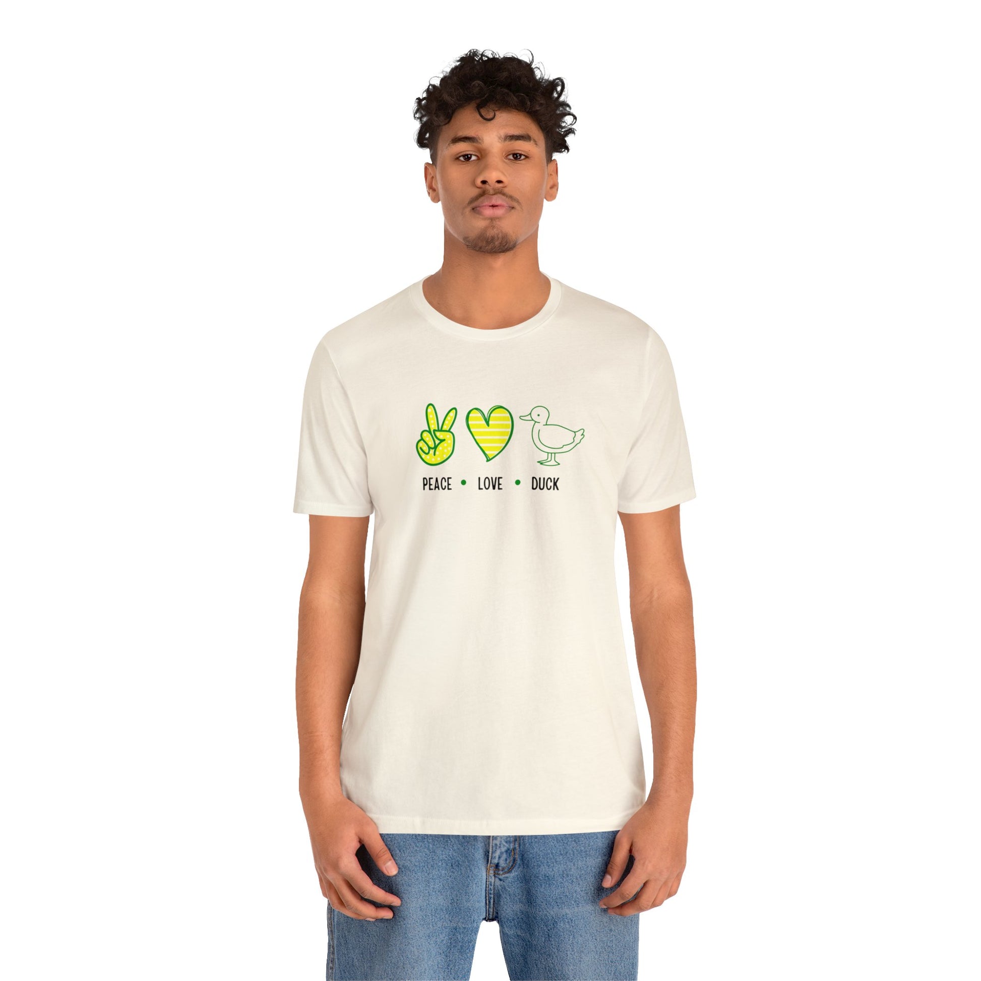 Peace Love Duck T-Shirt worn at a tailgate with friends, bringing playful fan energy to a lively football celebration.