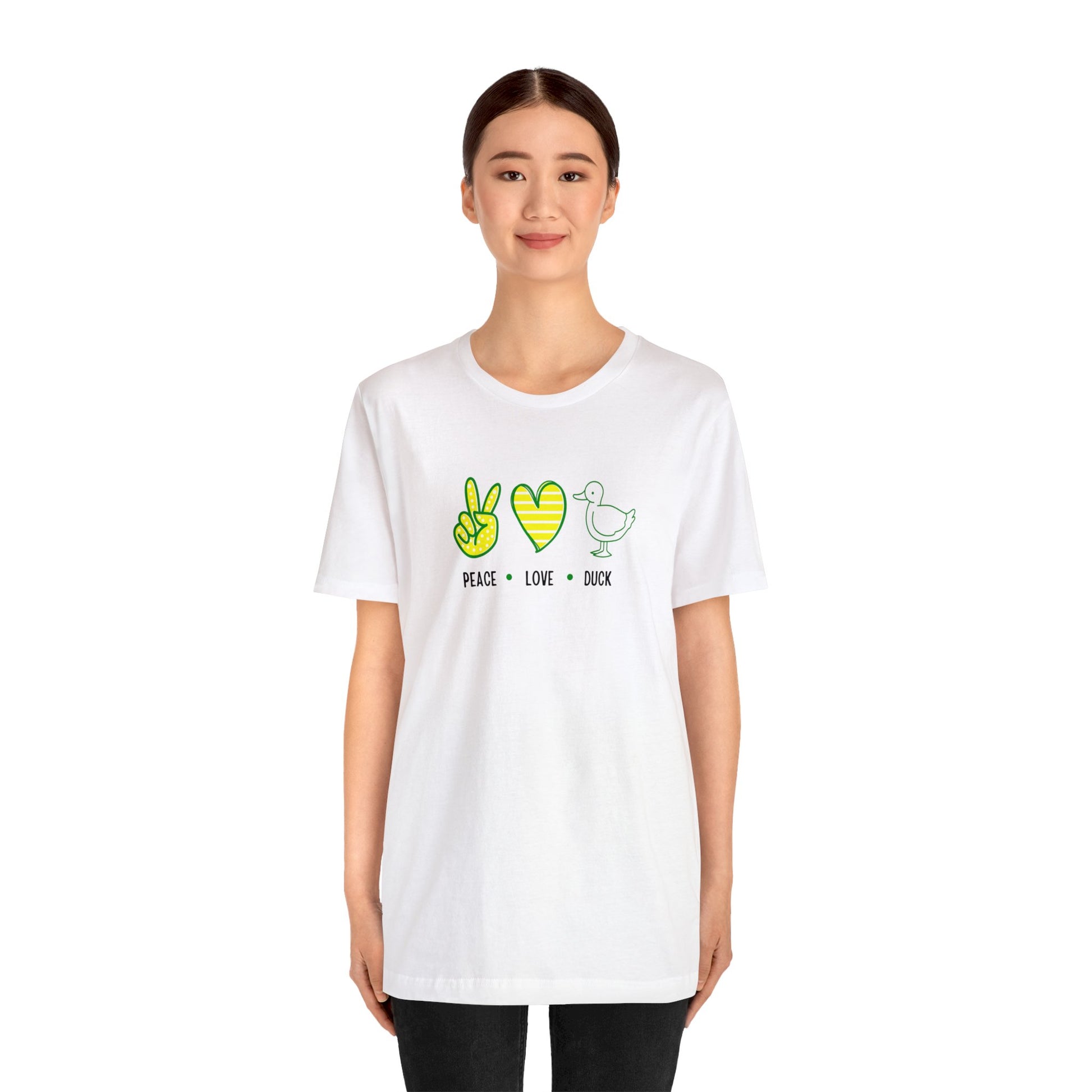 Peace Love Duck T-Shirt worn at a football tailgate, adding effortless style to a game-day outfit.
