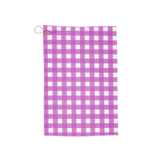 A playful pink gingham golf towel featuring cheerful retro checks. A fun, feminine design for golfers who love bold yet classic patterns.