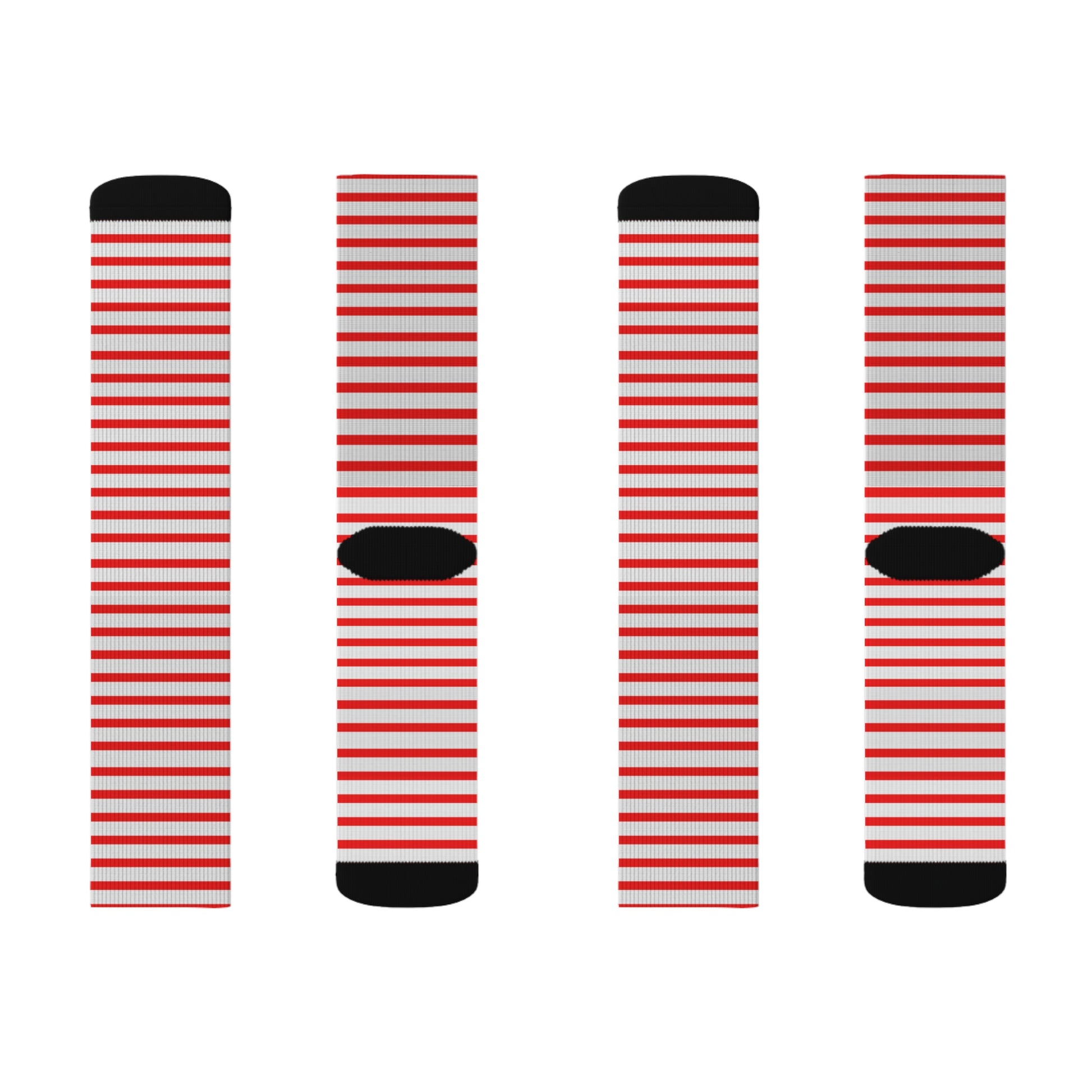 Playful Fourth of July novelty socks with bold red stripes—great for adding a festive touch to any look.
