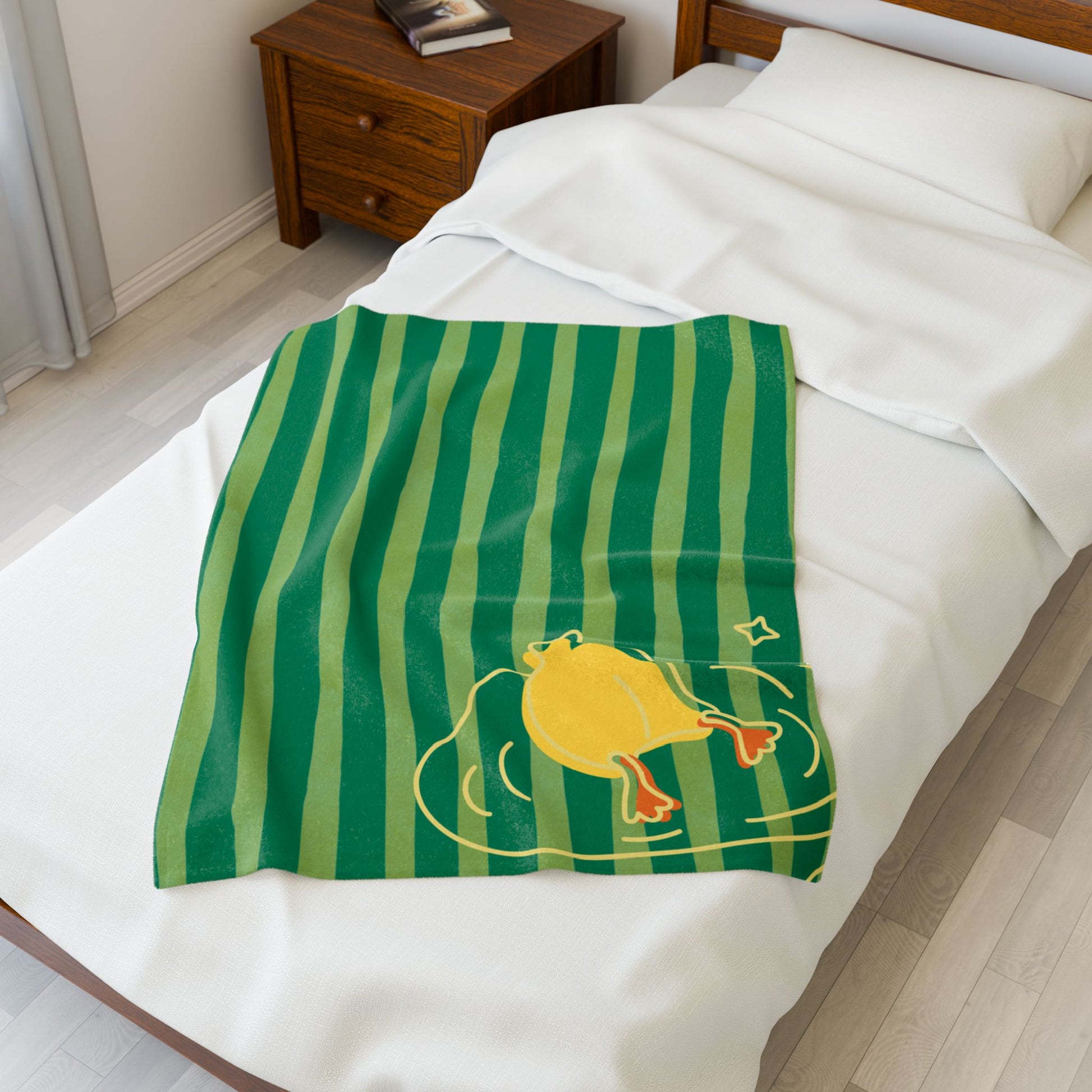 Gift-packaged duck-themed blanket styled for pool party nostalgia dorm bundle