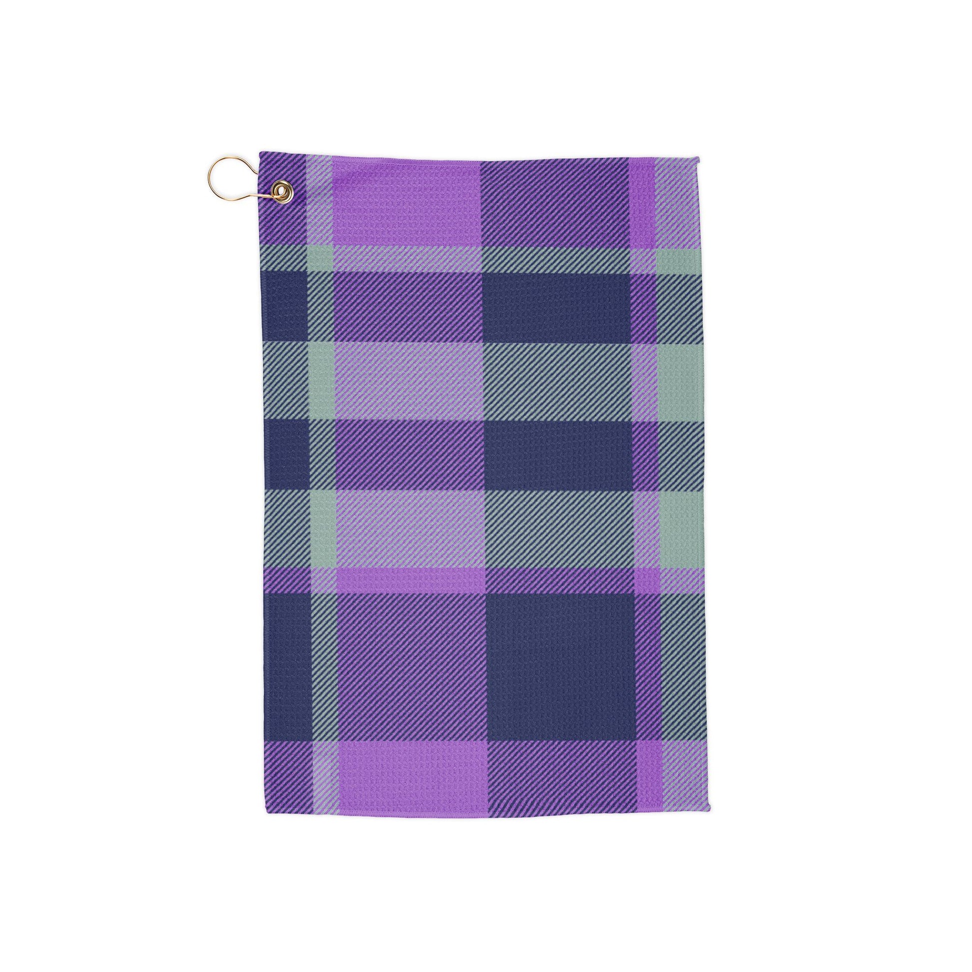 A retro-modern purple plaid golf towel with a sleek, vintage-inspired pattern. Bold, stylish, and ready to make a statement on the course.