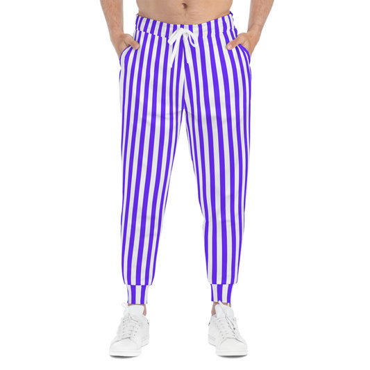 Front view of purple striped joggers styled for Baton Rouge gameday—sporty, comfy, and perfect for SEC tailgate fashion