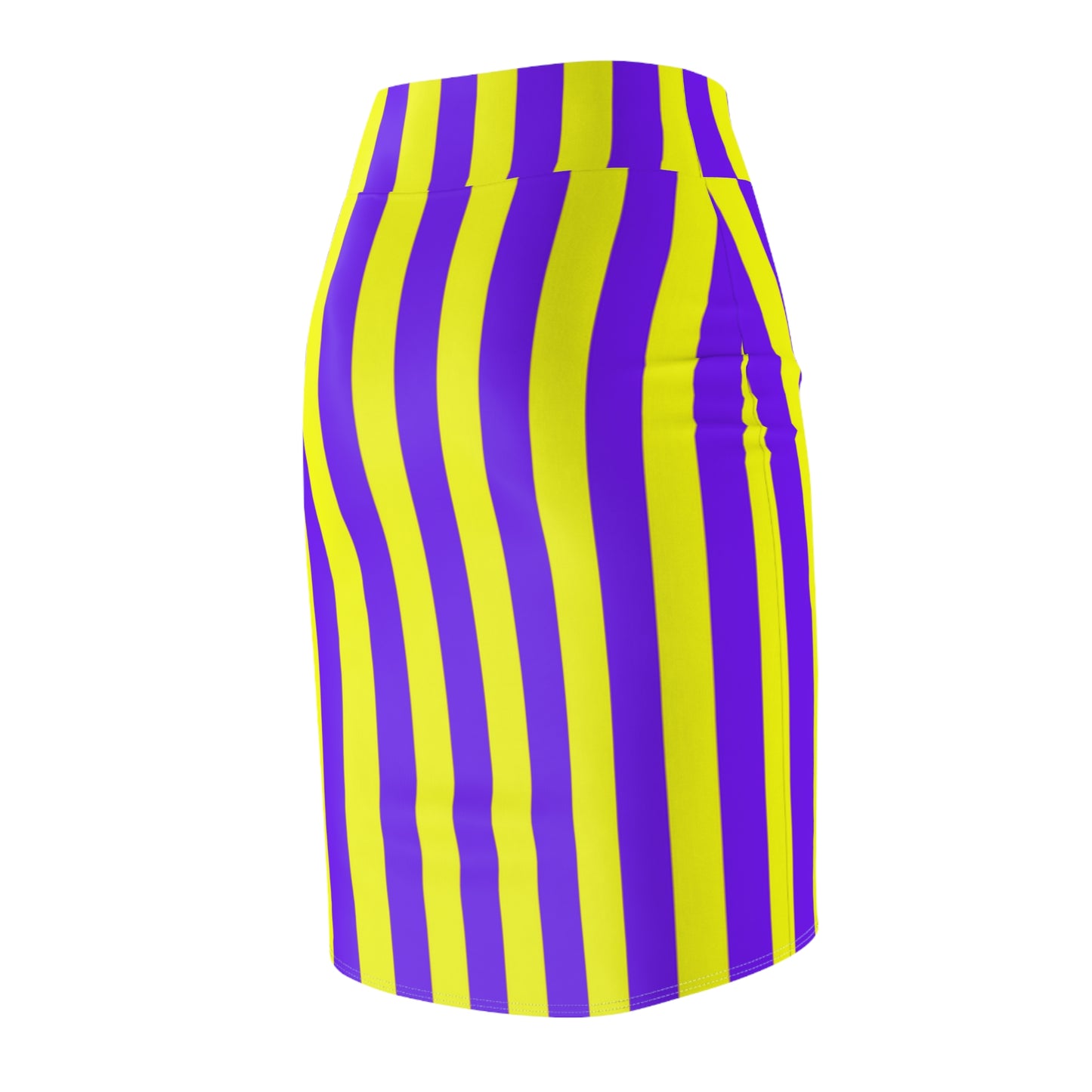 Back view of purple and yellow striped gameday skirt showing ruffle detail and flattering fit—perfect for Southern football fashion