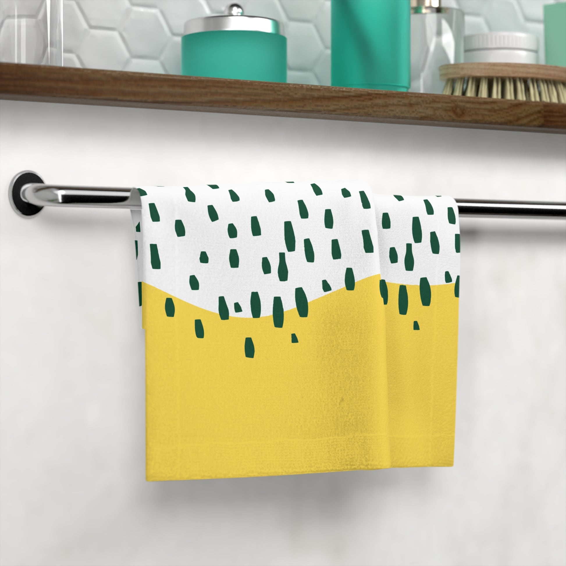 Retro college towel with clean lines and bold colors, perfect for PNW-inspired decor