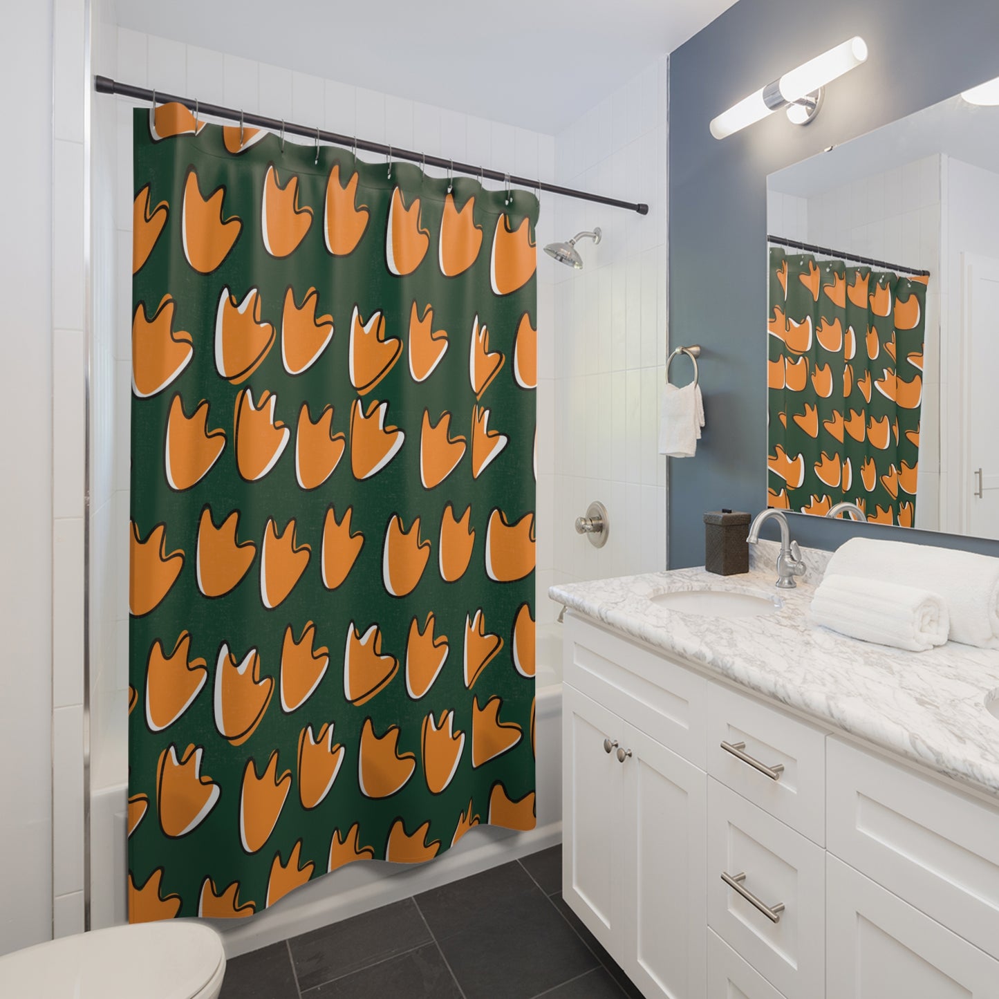 Cozy forest-toned curtain featuring bold duck motif, perfect for student apartment style