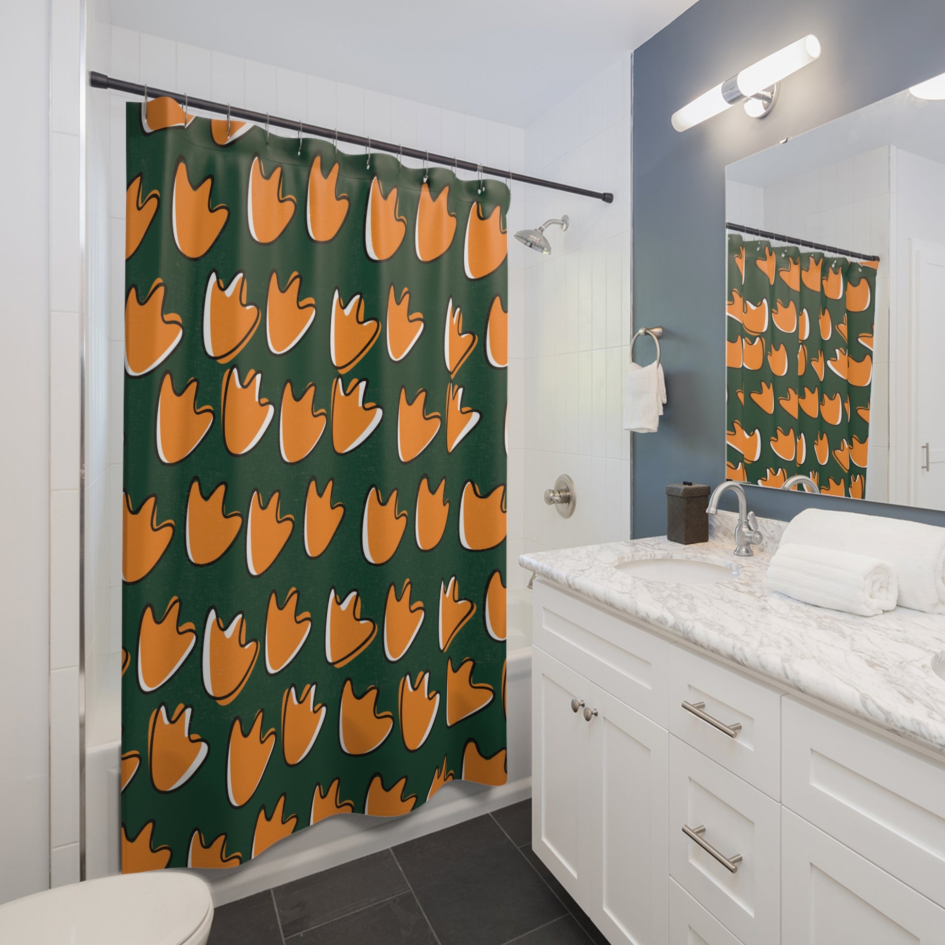 Cozy forest-toned curtain featuring bold duck motif, perfect for student apartment style