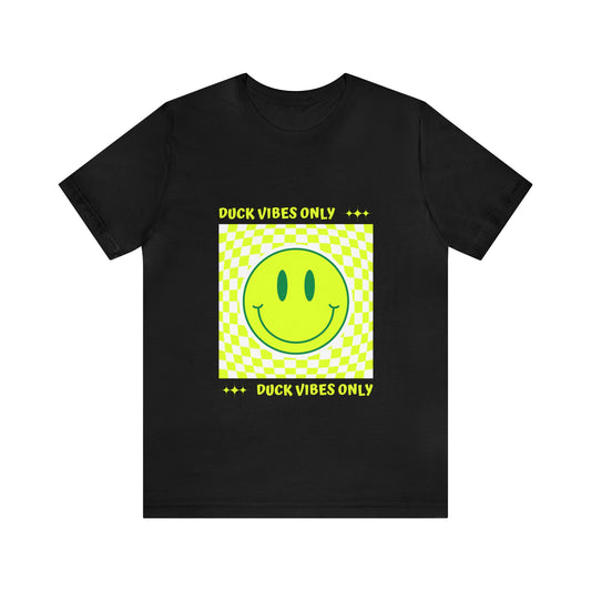Retro "Duck Vibes Only" Black T-Shirt featuring bold vintage-style text, blending classic fan energy with effortless style.