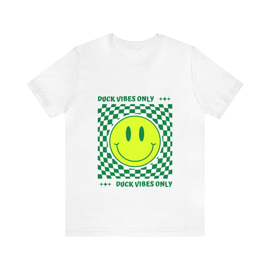 Retro "Duck Vibes Only" White T-Shirt featuring bold vintage-style text, blending classic fan energy with effortless style.
