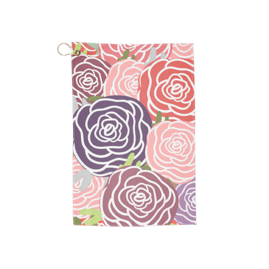 A romantic floral golf towel bursting with elegant roses in full bloom. Classic beauty meets timeless charm for golfers who love floral luxury