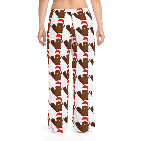 Front view of Santa Beaver Christmas pajama pants in black and orange plaid—festive loungewear styled for Oregon State fans