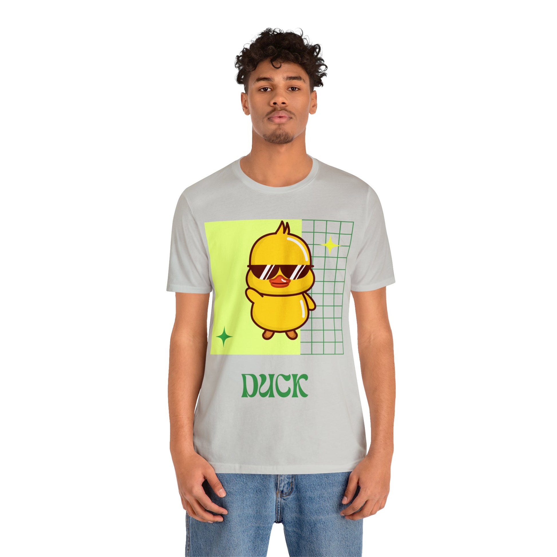 Close-up of Silver Gray Cute Duck Graphic T-Shirt showing crisp duck illustration on soft, breathable fabric.