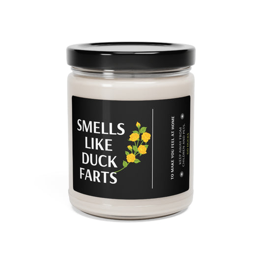 "Smells Like Duck Farts" Candle featuring a bold label and playful design, perfect for gag gifts and fun home decor.