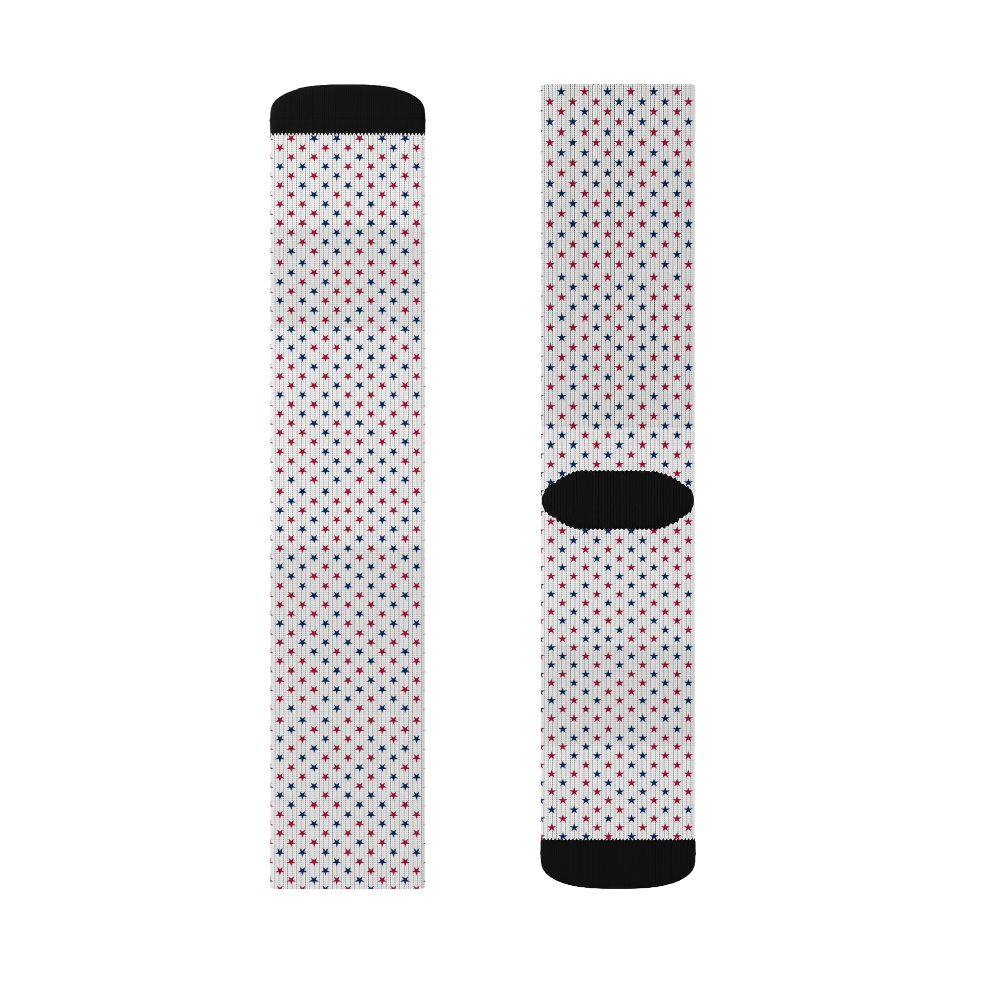 Soft cotton socks with red, white, and blue stars—comfortable, breathable, and perfect for Fourth of July celebrations.

