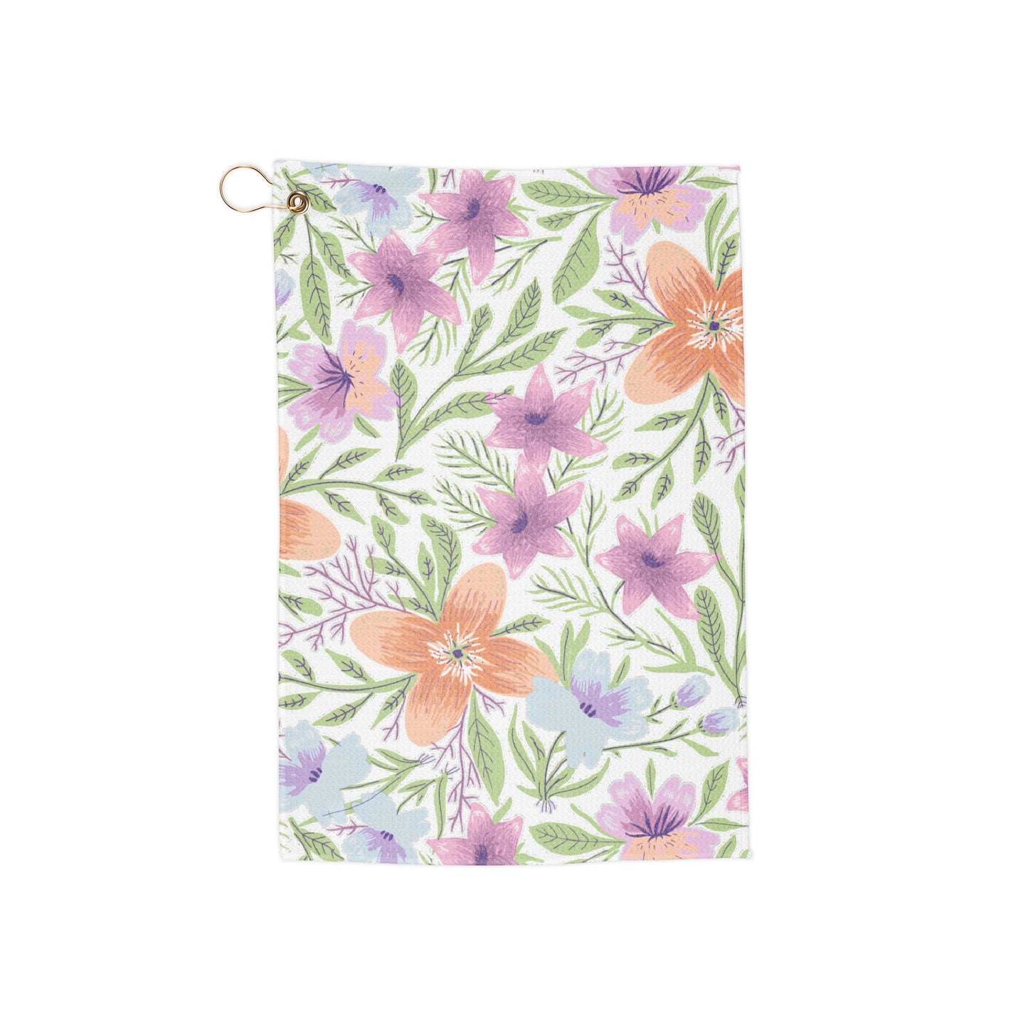 A bright, cheerful floral golf towel featuring warm summer blooms in a soft, romantic design. Light, fresh, and effortlessly stylish for players who love a feminine touch