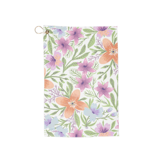 A bright, cheerful floral golf towel featuring warm summer blooms in a soft, romantic design. Light, fresh, and effortlessly stylish for players who love a feminine touch
