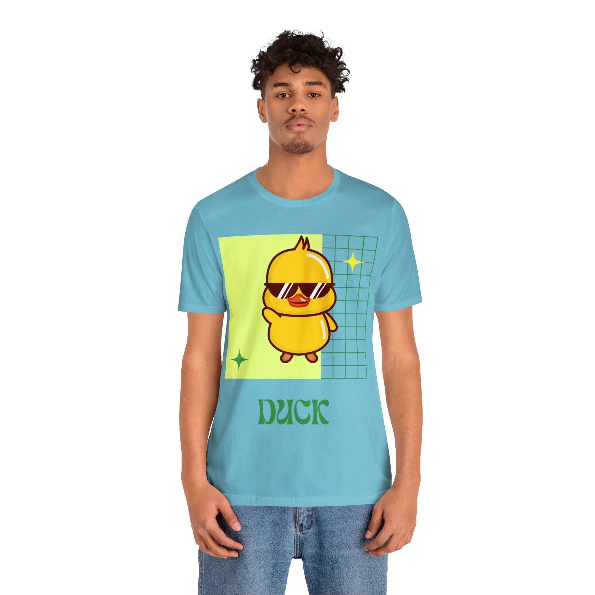 Turquoise Cute Duck Graphic T-Shirt styled casually, proving sports-inspired outfits can be bold beyond the stands.