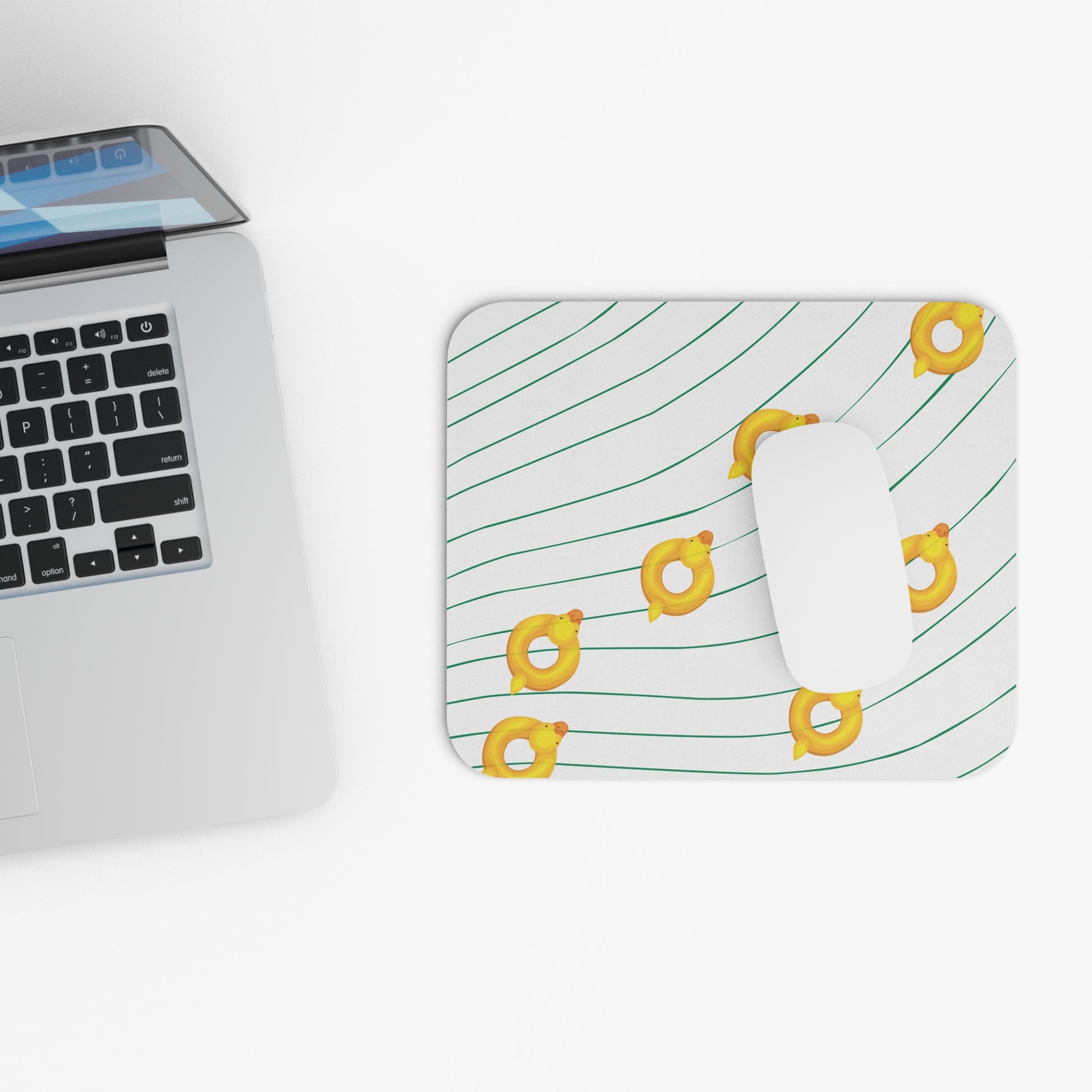 Playful mouse pad featuring a yellow rubber duck, perfect for student dorms and cheerful workspace vibes