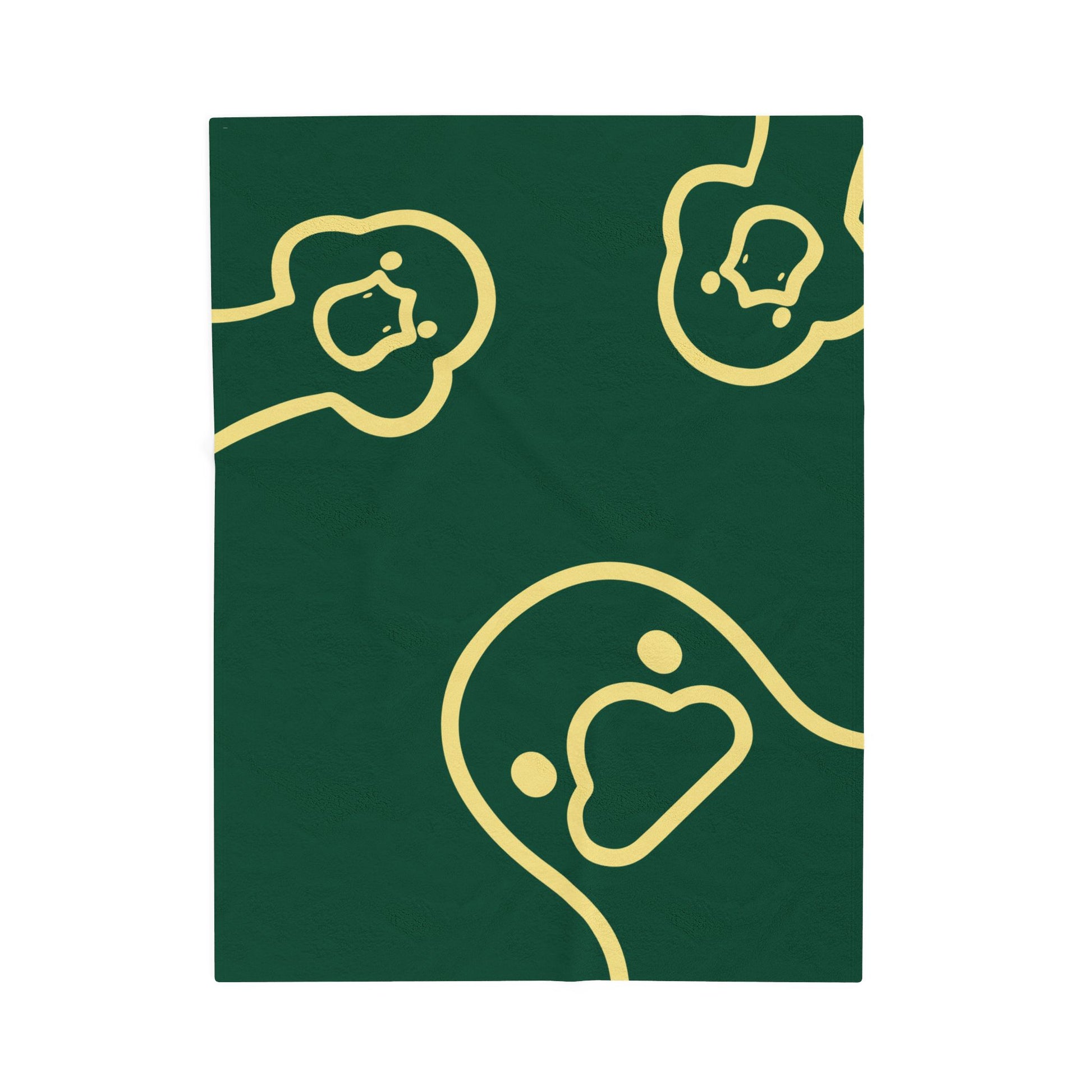 Folded plush blanket in forest green with college-inspired branding “What Up Duck?”