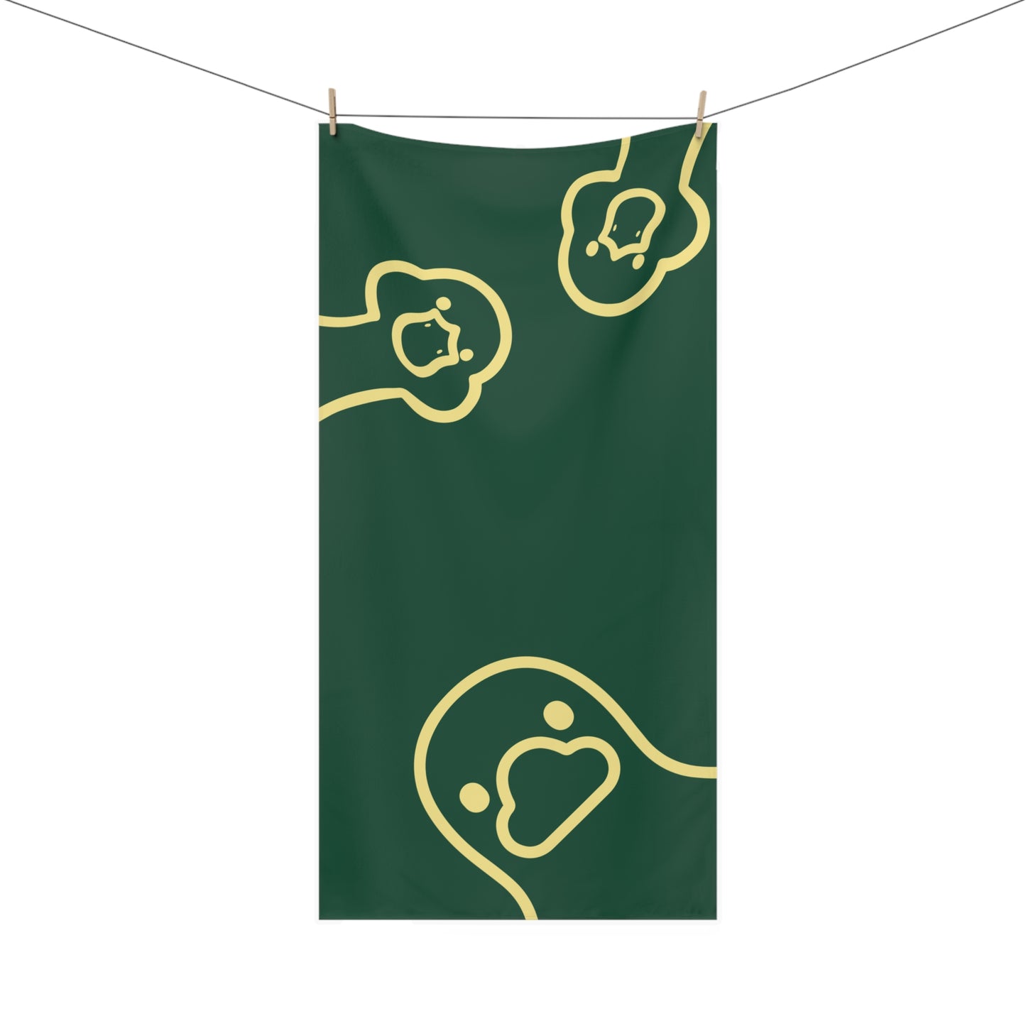 Green bathroom towel with expressive ‘what up’ duck design – bold and funny home accessory for dorms and playful spaces
