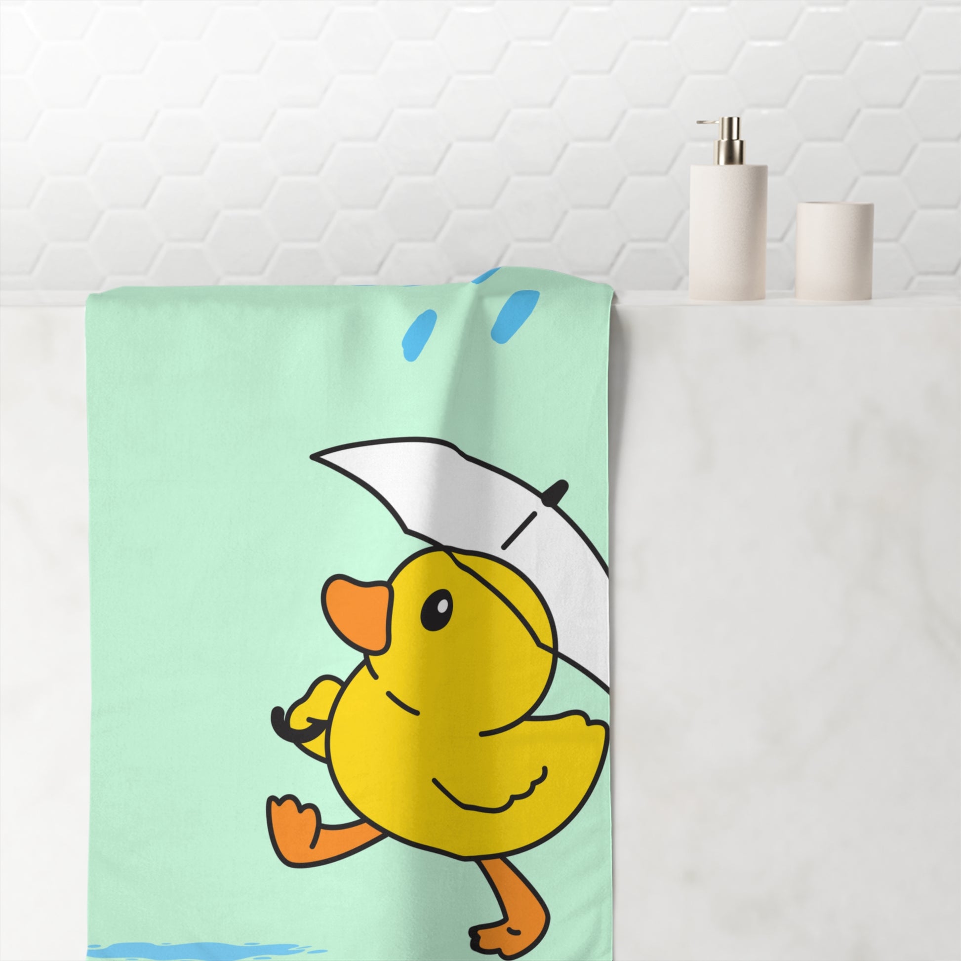 Mint green towel with moody duck design – soft pastel bathroom accessory for self-care and college-inspired style