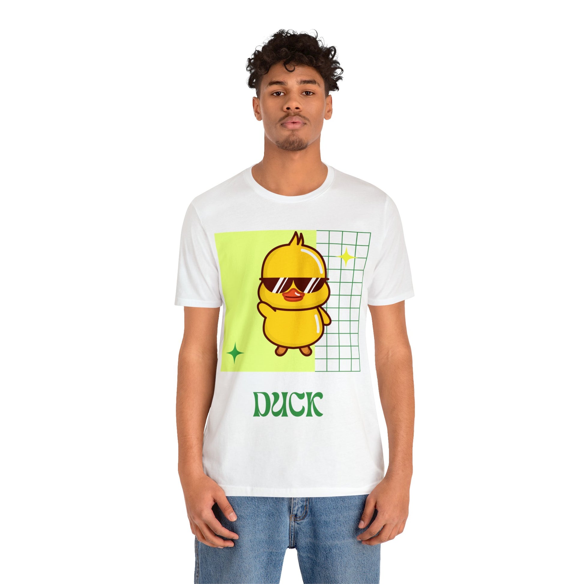 Close-up of White Cute Duck Graphic T-Shirt showcasing vibrant text design and soft, breathable fabric.