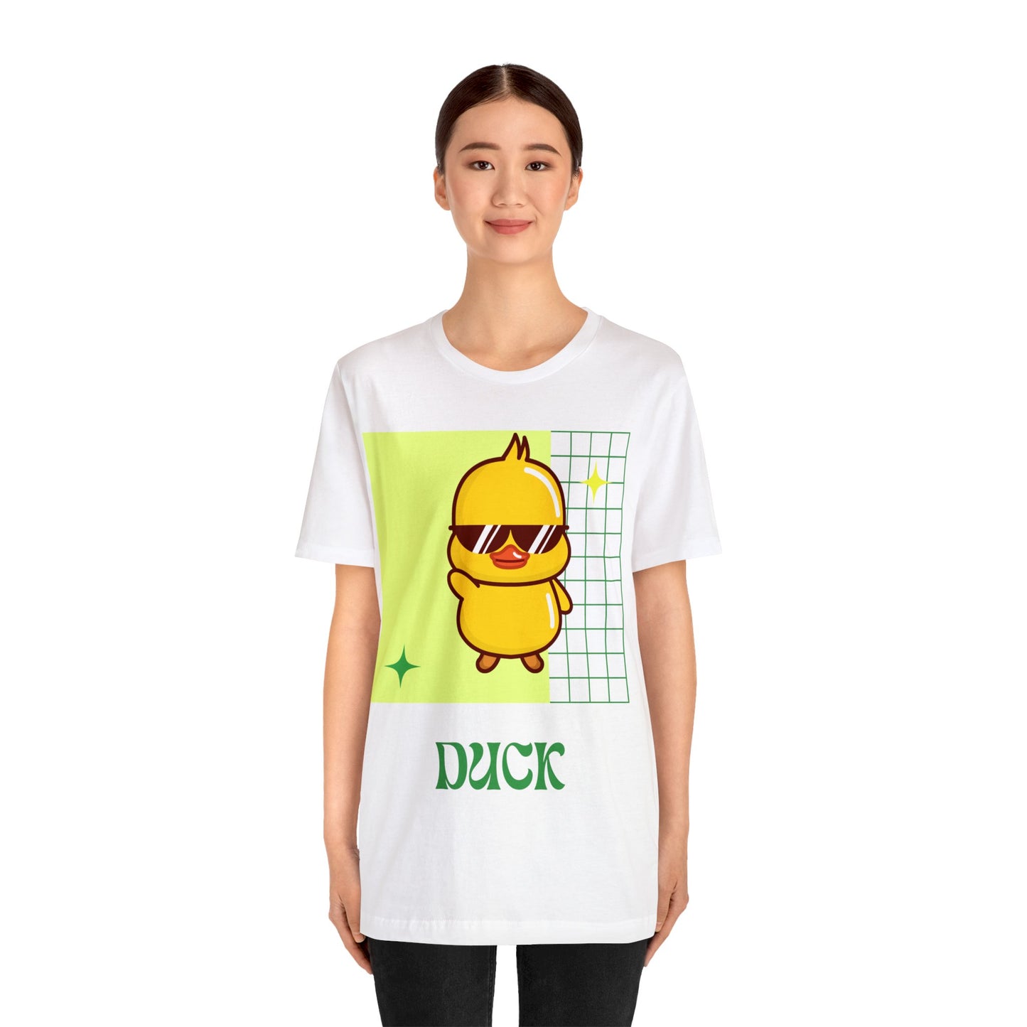 White Cute Duck Graphic T-Shirt worn at a football tailgate, adding effortless fan energy.
