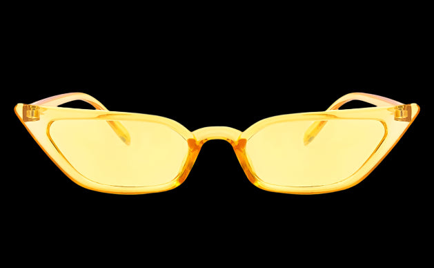 Front view of yellow cat eye sunglasses with slim retro frame