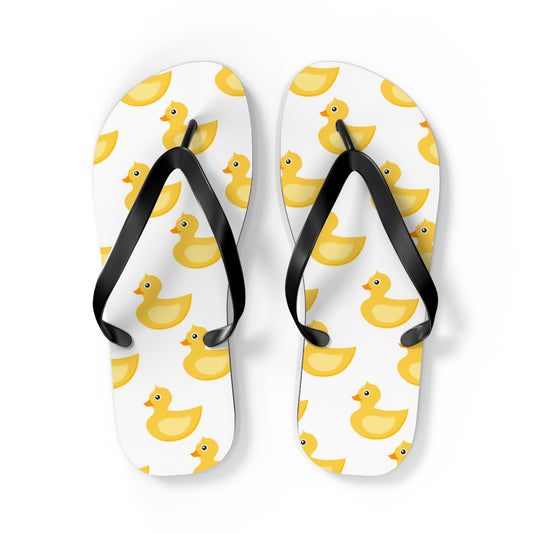 Yellow Duck Flip-Flops styled on the sand, bringing playful fan energy to beach outings.